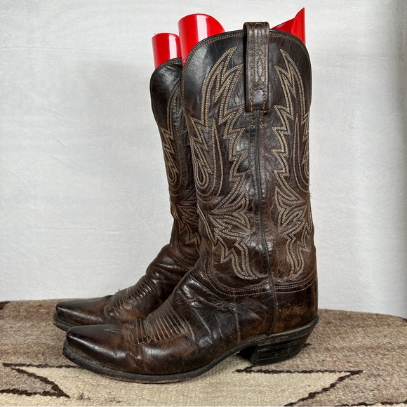 Lucchese Savannah dark Brown Western Boots cowboy cowgirl pointed toe leather - Picture 12 of 14